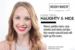 Holiday Makeup with golden eyes and red lips